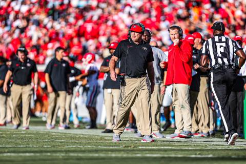 Georgia head coach Kirby Smart during Georgia’s game against Florida at TIAA Bank Field in Jacksonville, Fla., on Saturday, Oct. 28, 2023. (Kari Hodges/UGAAA)