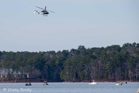 Law enforcement and rescuers search Lake Oconee for a boater who has been missing since Saturday. (Photo taken and contributed by Casey Brady)