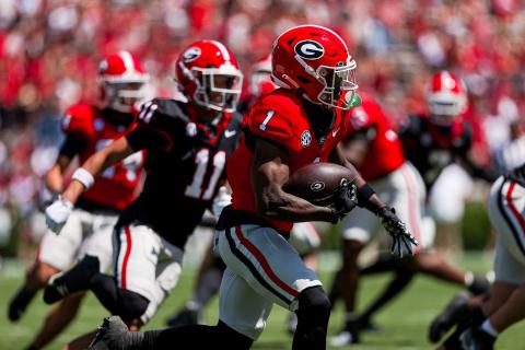 Georgia transfer wide receiver Zacariah Branch (1) will be a vital contributor to the team’s offensive success this season. COURTESY OF UGA ATHLETICS