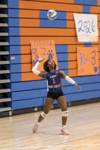 Putnam County senior Bernicia Harris gets set to serve in a recent match against Cedar Shoals in Athens on Sept. 25. SKYLA MORRIS/Staff