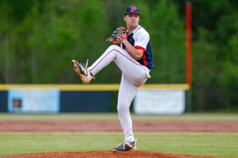 Putnam County’s Edwin Collins in the wind-up during a region game against Lamar County earlier this month. LANCE McCURLEY/Staff