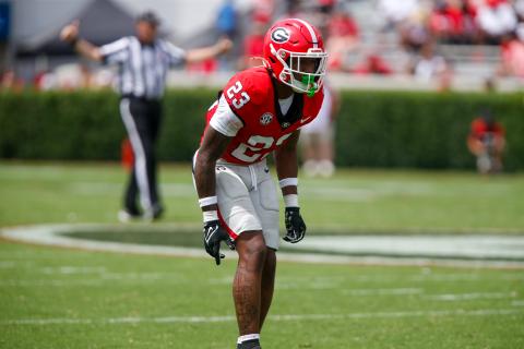 Georgia early enrollee defensive back Tyriq Green made several plays for the Red Team during the Bulldogs’ annual G-Day scrimmage. LANCE MCCURLEY/Staff