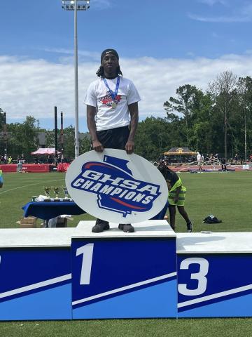 Putnam County senior Bill Waters won the high jump at the GHSA Class A Division I state track meet May 12 at UGA’s Spec Towns Track. CONTRIBUTED