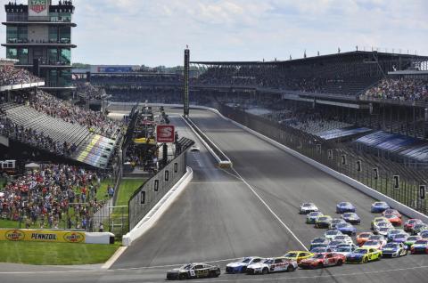 Tyler Reddick, driver of the #8 3CHI Chevrolet, leads the field during the Cup Series Verizon 200 at the Brickyard at Indianapolis Motor Speedway Sunday. (Logan Riely/Getty Images)