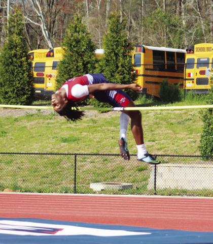 Putnam County senior Bill Waters clears 6-feet, 6-inches on the high jump event at a home meet earlier this season. KIM CASH/Contributed