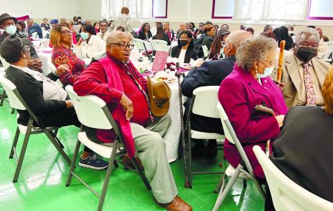 Among the attendees were Class of ‘67 member and local BSA Troop 232 Scoutmaster Willie Frank Thompkins, (with hat) and former Assistant Police Chief Leila Williams and Pledge Cannon, both of the Class of ‘59 (right). CONTRIBUTED