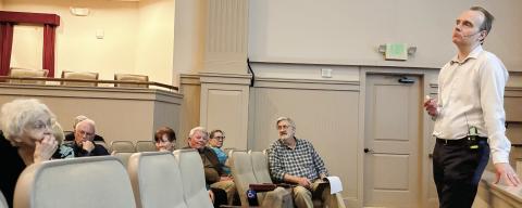 Richard Garrett (right) answered audience questions following his “Forgotten Music of Georgia and Beyond” presentation at The Plaza. CONTRIBUTED