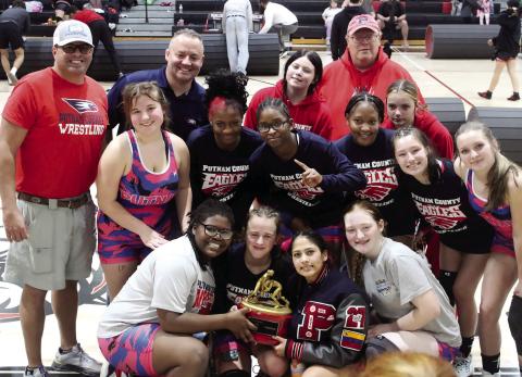 The Putnam County girls wrestling team poses for a photo after winning the area duals tournament earlier this month. KIM CASH/Contributed