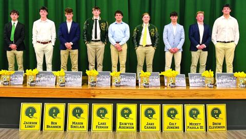 Gatewood’s 2025 senior class of football players collected most of the team’s post-season awards, including Ben Brannen (second from left), who was named the team’s Most Valuable Player and the Offensive Player of the Year. CANDI MORENO/Contributed
