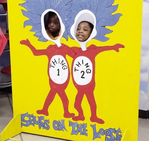 Two students pose as Thing 1 and Thing 2 during a previous Seuss on the Loose. CONTRIBUTED