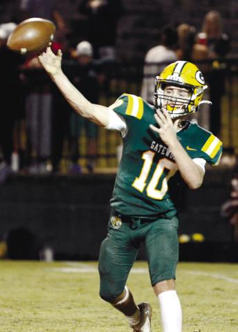 Gators quarterback Ames Johnson had another strong game last Friday in Monticello, scoring three touchdowns and throwing for another in Gatewood’s 36-18 win over Piedmont Academy. IAN TOCHER/File