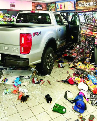 The Jet 44 convenience store in Eatonton appears in disarray after a pickup truck crashed through the front doors. CONTRIBUTED