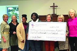 L-R: Becky Smith, Nancy DiSpirito, Dasiania Bell, and Tonya McWhorter of the Greene County Food Pantry; Connie Karpinsky, Event Founder; Beth Eldridge, and Margaret Pedersen of Bread of Life.