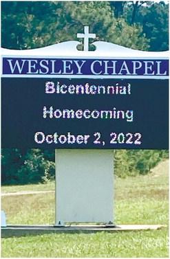 The church’s recently-purchased new sign announces the bicentennial celebration. CONTRIBUTED