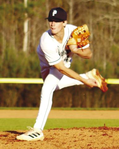 Hunter Holder (4) delivers a pitch from mound in a game earlier this season. He’s been one of Putnam County’s reliable arms on the hill in 2023. ARELLA CASH/Staff