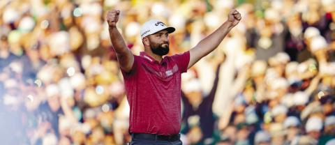 Jon Rahm celebrates after winning the 2023 Masters Tournament April 9 at Augusta National. THOMAS LOVELOCK/Augusta National