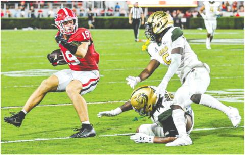 Georgia tight end Brock Bowers leads the team in receptions and receiving yards after Saturday’s win over UAB. CHARLES JORDAN/Contributed
