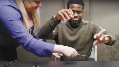 Comedian Kevin Hart undergoes a polygraph administered by Lisa Ribacoff. CONTRIBUTED