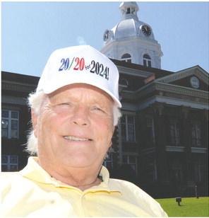 Randall Harman has pledged to send one of his unique “20/20 for 2024!” caps to the first hundred donors to his GoFundMe effort to return the MLB All-Star game to Atlanta. IAN TOCHER/Staff
