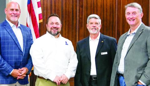 L-R: Former Georgia State Patrol officer and Governor’s Security Detail member Alan Hardwick, Better Business Bureau Vice President Jason Blankenship, E-PCOC President Robbie King, and Dr. John Wheeler of Pathfinders Counseling Service. IAN TOCHER/Staff