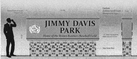 Jimmy Davis Park Partnership Advisory Council Chair Janie Reid provided a rendering of a proposed sign to recognize the former Brown Bombers baseball field that now makes up a large portion of the park near downtown Eatonton. CONTRIBUTED