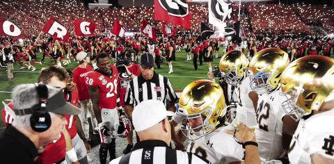 Georgia leads the series with Notre Dame 3-0. The Bulldogs most recently defeated the Fighting Irish 23-17 at Sanford Stadium in 2019. COURTESY OF UGA ATHLETICS