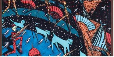 “Moving People are Moving Targets,” is a painting by UGA grad Janie Geisler and one of 20 works in “Reimagine: Contemporary Georgia Artists,” to be presented April 20 to May 29 at the Steffen Thomas Museum of Art in rural Buckhead. CONTRIBUTED