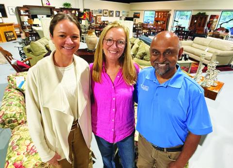 L-R: Putnam County Habitat for Humanity Marketing and Development Manager Katherine Mahlberg, Habitat ReStore Manager Vicki Cottrell, and Executive Director Murali Thirumal are looking forward to Songwriters Night, April 18 at Briarpatch Farm in Eatonton. IAN TOCHER/Staff
