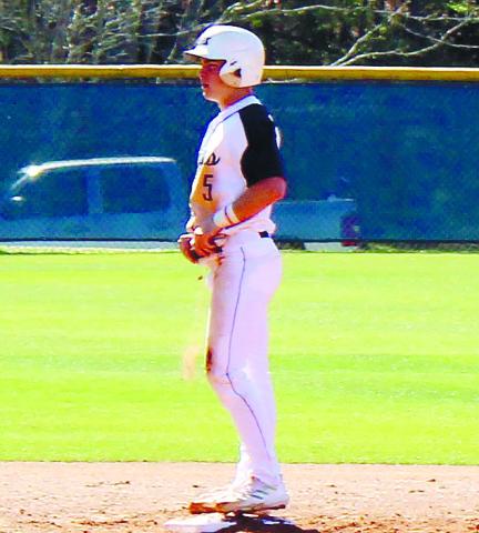 Briggs Eady (5) stands on second base as he waits for a JMA teammate to make contact at the plate to send him home. TREY NORRIS/Staff
