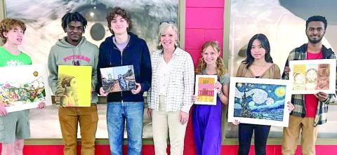 Members of the Putnam County High School AP art class (l-r) Levi Piper, Jonquail Coats, Evan Nipper, Abigail Hildreth, Kristina Xiong, and Dre’Shon Monday with their teacher, Nancy Mason (center). CONTRIBUTED
