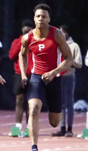 PCHS senior Alan Hill sprints toward the finish line during the 100-meter dash at the Greene County Tigers Invitational last week. LANCE MCCURLEY/Staff