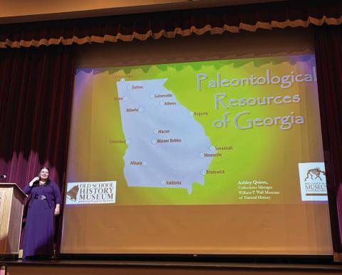 Eatonton native Ashley Quinn of GCSU’s William P. Wall Museum of Natural History made her presentation from The Plaza stage. CONTRIBUTED