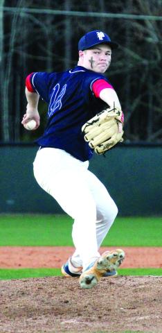 Putnam County pitcher Wade Johnston in the wind=up set to deliver a pitch to an Athens Academy batter last Wednesday. WILL MORRISON/Staff