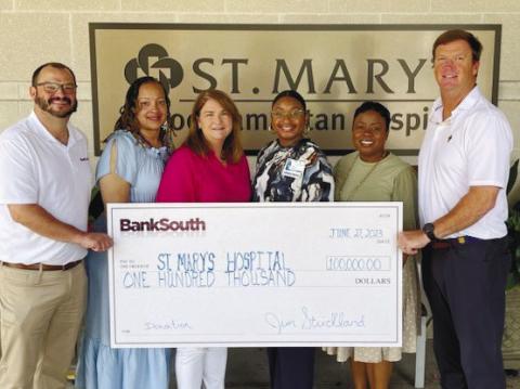 Staff members of St. Mary’s Good Samaritan Hospital in Greensboro were pleased to accept the $100k BankSouth contribution, made through Georgia’s HEART tax program. CONTRIBUTED