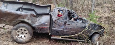 The Ford Ranger after it had overturned several times. Driver Jimmy Earnhardt Palmer later died from his injuries. CONTRIBUTED