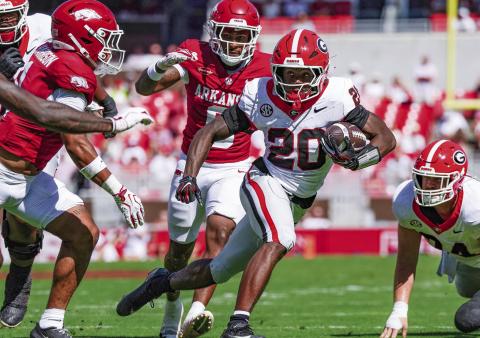 Georgia running back Dwight Phillips Jr. had three rushes for 20 yards against Arkansas. COURTESY OF UGA ATHLETICS