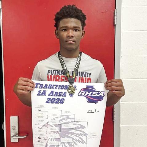 Putnam County junior Bryson Brown captured first place in the 175-pound weight class at the area traditional wrestling tournament this past weekend. CONTRIBUTED
