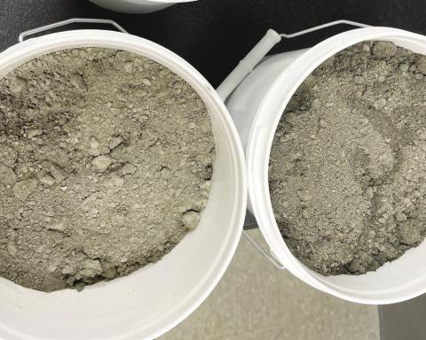 Source of the controversy: two buckets of coal ash at the soon-to-beactivated Plant Branch facility for treating coal ash and transforming it into a concretehardening agent. COURTESY GEORGIA POWER