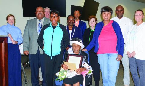 With her birthday matching her zip code – 3-10-24 – Verlia Mae Lockhart celebrated her 100th trip around the sun on Monday with Eatonton City Council members. IAN TOCHER/Staff