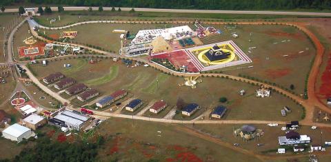 At its height in the late 1990s, the Nuwaubian Nation complex covered about 19 acres alongside Putnam County’s Shady Dale Road (top). CONTRIBUTED