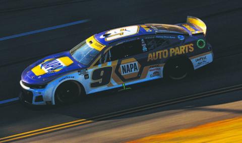 Chase Elliott, driver of the #9 NAPA Auto Parts Chevrolet, drives during the Cup Series YellaWood 500 at Talladega Superspeedway Sunday. (Chris Graythen/Getty Images)