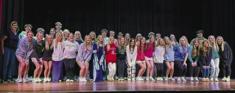 Gatewood music and drama teacher Beth Mappes (far left) joined Gatewood students on The Plaza Arts Center stage Nov.1 after their One Act performance. CANDI MORENO/Contributed