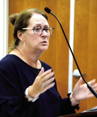 Susan Usry, executive director at The Plaza Arts Center, presented to the council asking for approval to apply for a cultural arts facilities grant. (IAN TOCHER/Staff)