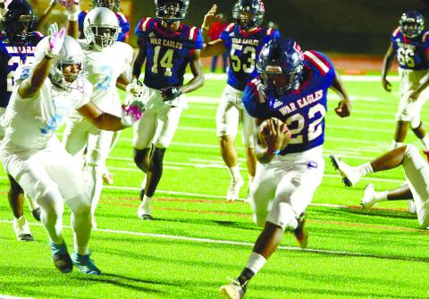 War Eagle sophomore Omarion Butts (22) rushed for two touchdowns in Friday’s win over Glenn Hills. IAN TOCHER/Staff