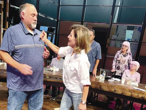 Not only spoken lines but detailed actions must be repeatedly rehearsed by actors getting ready to present 12 Angry Jurors on The Plaza stage in Eatonton. CONTRIBUTED