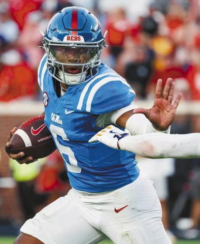 Trinidad Chambliss, a transfer quarterback from Division II powerhouse Ferris State, has shined for Ole Miss in starter Austin Simmons’ absence. Courtesy of Ole Miss Athletics