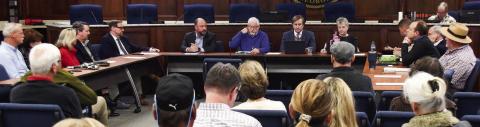 With PDA board members lined up on the left and county commissioners on the right, the seating arrangement mirrored the adversarial relationship that seems to have developed lately. IAN TOCHER/Staff