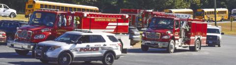First responder and community service vehicles lined up behind the Putnam County Primary School before the parade.
