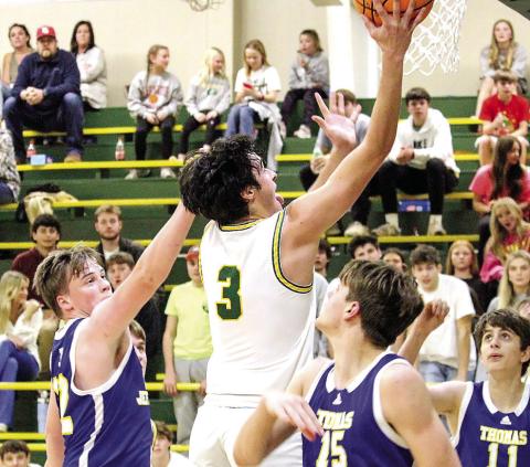Senior Blake Callaway was credited with 10 points in the Gators’ 74-35 win over Thomas Jefferson last Friday at home in Eatonton. TREY NORRIS/Staff