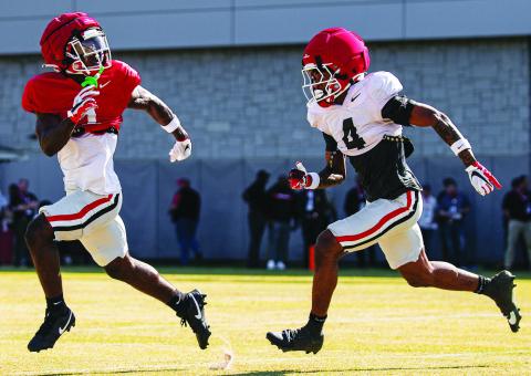 USC transfer Zachariah Branch (1) was a big addition to the Georgia wide receivers room in the offseason. TONY WALSH/UGA Athletics